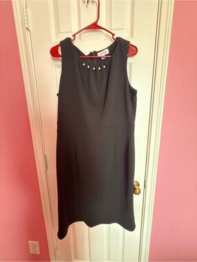 Elle Black Sleeveless Sheath Dress with Pearl Neckline Detail